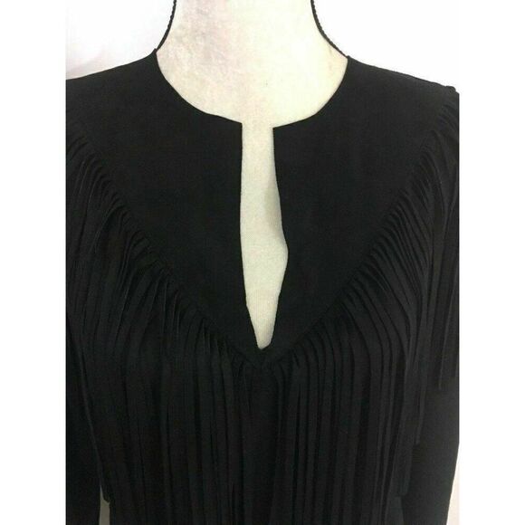 Zara Womens Solid Black Long Sleeve Native American Faux Suede Mini Dress Small - Picture 3 of 8